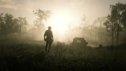Red Dead Redemption 2 wagon sun tree cinema HD Desktop Wallpaper | Background Image