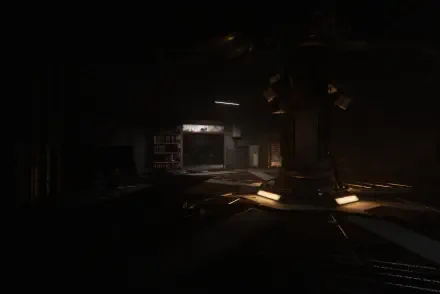 A dark, atmospheric HD wallpaper featuring an eerie setting from Poppy Playtime: Chapter 4, showcasing shadows and dim lighting that enhance the game's suspenseful vibe.