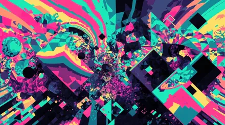 A vibrant acidwave design featuring dynamic geometric patterns in shades of pink, teal, and purple, captured in stunning 4K Ultra HD. Perfect as a PC desktop wallpaper and background.