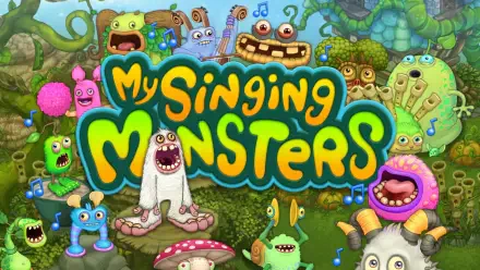 Colorful characters from the mobile game My Singing Monsters gather in a whimsical setting, featuring vibrant designs and musical elements, set against a lush backdrop.