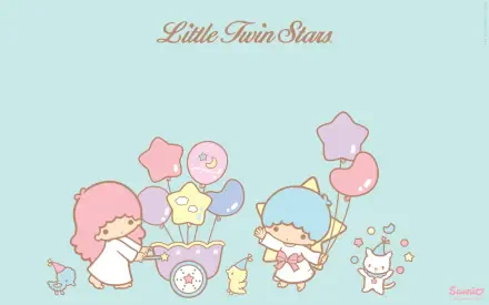 A charming HD wallpaper featuring the Little Twin Stars from Sanrio, showcasing the characters with colorful balloons and playful designs against a soft pastel background.