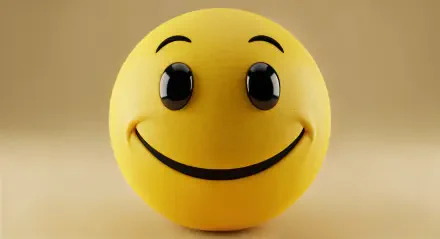 A vibrant yellow smiley face with large, shiny eyes and a wide grin, set against a soft, neutral background. This 4K Ultra HD wallpaper brings a cheerful touch to any desktop.