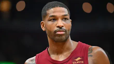 Tristan Thompson, former player for the Cleveland Cavaliers, appears in an intense moment on the court, making for an engaging NBA-themed HD desktop wallpaper.