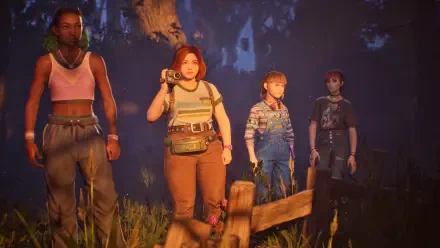 A vibrant HD wallpaper from the video game Lost Records: Bloom & Rage, featuring four characters standing in a lush, mysterious environment, evoking adventure and exploration.