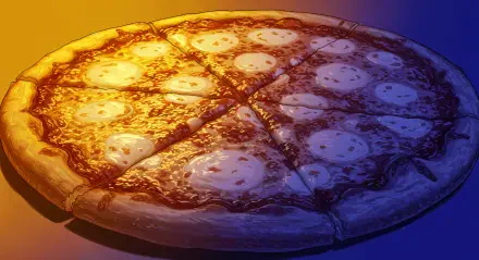 A delicious cheese pizza with a golden crust and melted cheese, depicted in vibrant colors, serves as an enticing 4K Ultra HD desktop wallpaper and background.