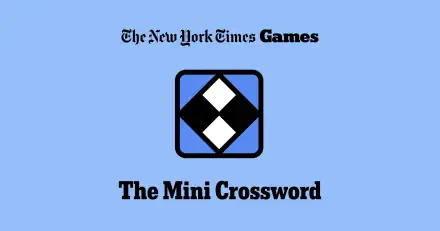 A high-definition background featuring the New York Times Games logo and the title The Mini Crossword against a light blue backdrop.