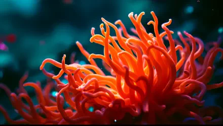 A vibrant orange anemone glows against a deep blue background, captured in stunning detail as a 4K Ultra HD desktop wallpaper and background.