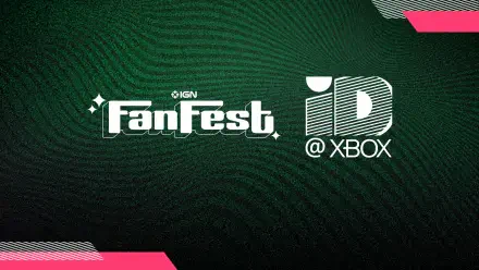 A vibrant HD wallpaper featuring the IGN FanFest logo and ID @ Xbox, set against a textured green background with pink accents, perfect for gaming enthusiasts.