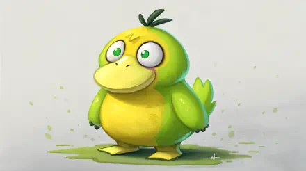 Colorful illustration of Psyduck from Pokémon, featuring bright green and yellow hues. This vibrant image serves as a 4K Ultra HD PC desktop wallpaper and background.