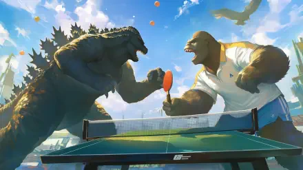 Godzilla King Kong table tennis HD Desktop Wallpaper | Background Image