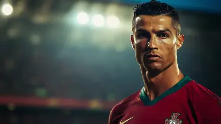 Cristiano Ronaldo stands confidently in his Portugal National Football Team jersey, captured in a striking HD wallpaper that embodies the intensity of soccer.