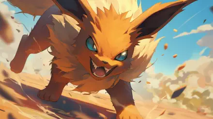 A dynamic HD desktop wallpaper featuring Jolteon from Pokémon, showcasing the electric-type Eeveelution in an energetic pose against a vibrant backdrop.