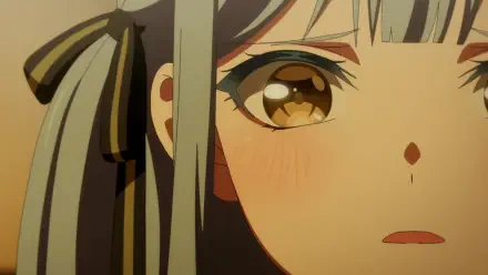 Close-up of a character from BanG Dream! Ave Mujica, showcasing expressive brown eyes and soft features, captured in a detailed 4K Ultra HD anime style.