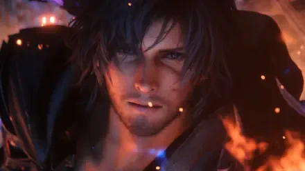 A dynamic 4K Ultra HD wallpaper featuring Clive Rosfield from Final Fantasy XVI, showcasing intense facial expression and vivid fiery effects in the background.