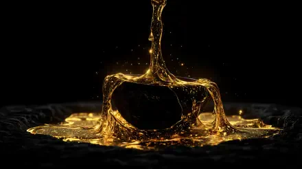 A stunning 4K Ultra HD wallpaper featuring a flowing, glimmering gold liquid against a dark background, showcasing intricate details and dynamic movement. Perfect for desktop backgrounds.