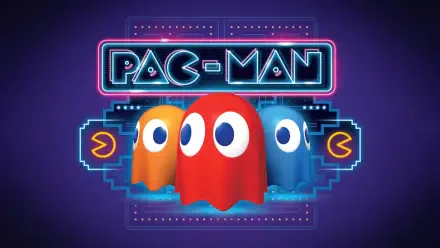 Colorful ghosts from the classic video game Pac-Man, set against a vibrant purple background, showcased in a striking 4K Ultra HD wallpaper.