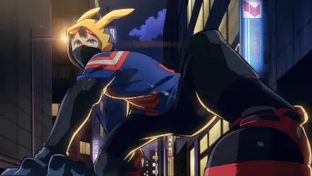 Anime 4K Ultra HD PC wallpaper featuring Koichi Haimawari from My Hero Academia: Vigilantes in a dynamic urban night scene.