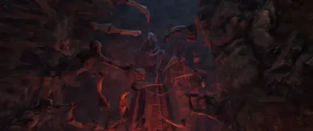 HD PC desktop wallpaper from the video game The Elder Scrolls IV: Oblivion, featuring dark, eerie figures in a shadowy, ancient setting.