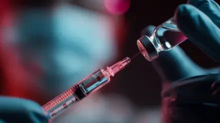 Close-up of a gloved hand drawing vaccine liquid from a vial into a syringe, captured in sharp detail as a 4K Ultra HD PC desktop wallpaper.