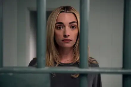 HD desktop wallpaper featuring Brianne Howey from the TV show Ginny & Georgia, with the character framed behind bars in a tense scene.