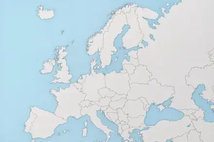 4K Ultra HD desktop wallpaper featuring a detailed, minimalist map of Europe with clear country borders against a soft blue ocean background.