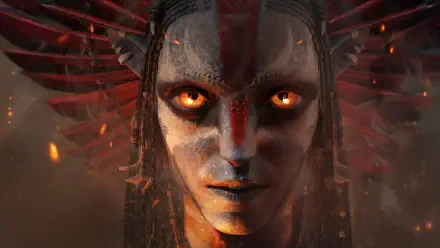 4K Ultra HD PC desktop wallpaper featuring a fiery, intense close-up of a character from Avatar: Fire and Ash with glowing orange eyes and tribal face paint.