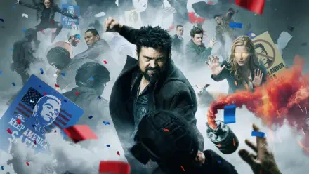 4K Ultra HD desktop wallpaper featuring intense action from The Boys (2019), with characters in dynamic poses amid smoke, confetti, and chaos.