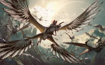 Avatar: Fire and Ash depicts flying creatures soaring through a dramatic sky, rendered in stunning 4K Ultra HD for a PC desktop wallpaper and background.