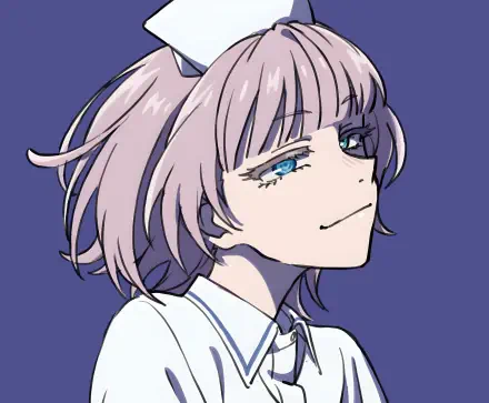 Close-up anime portrait of Haru Nanakusa from Call of the Night — smirking with lavender hair and blue eyes, 4K Ultra HD PC desktop wallpaper/background.