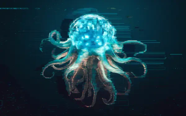 A stunning deep sea creature adorned with glowing features, set against a dark background, perfect as a 4K Ultra HD desktop wallpaper.