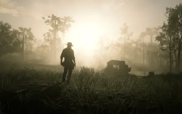 Red Dead Redemption 2 wagon sun tree cinema HD Desktop Wallpaper | Background Image