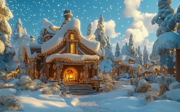 snowy landscape lodge Warm and Cozy HD Desktop Wallpaper | Background Image