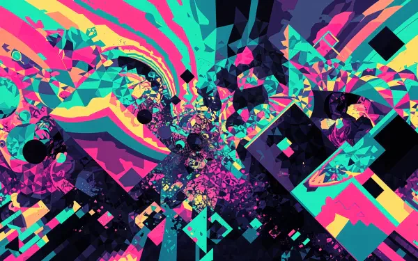Vibrant acidwave digital art featuring an abstract, colorful geometric pattern in 4K Ultra HD, creating a dynamic and visually striking PC desktop wallpaper.