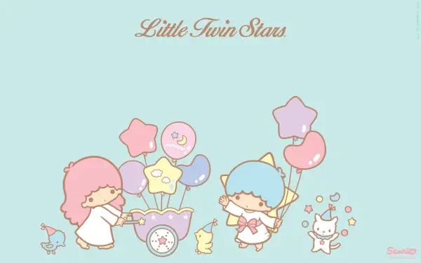 A charming HD wallpaper featuring the Little Twin Stars from Sanrio, showcasing the characters with colorful balloons and playful designs against a soft pastel background.