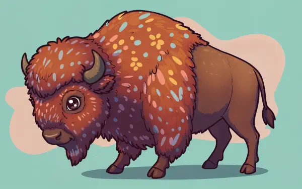 A colorful, cartoon-style American bison stands against a pale background, showcasing vibrant patterns on its fur, perfect for a 4K Ultra HD PC desktop wallpaper or background.
