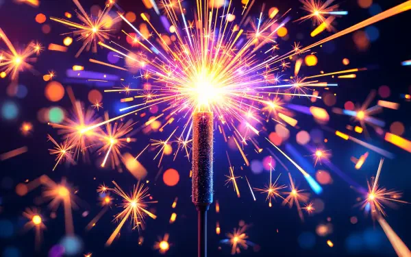 A dazzling sparkler emits vibrant sparks and colors against a dark background, creating a lively scene perfect for a 4K Ultra HD PC desktop wallpaper.