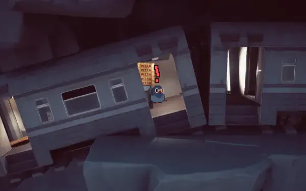 A quirky HD wallpaper from the video game GuGu Pizza: Delivering Pizza to the Space Station, featuring a humorous scenario where the delivery doesn't go as planned.