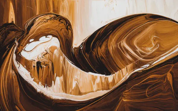 Abstract swirls of warm browns and creamy whites create a dynamic, fluid design, showcasing a 4K Ultra HD aesthetic for an engaging desktop wallpaper.