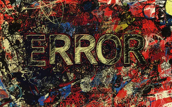 A vibrant 4K Ultra HD desktop wallpaper featuring chaotic abstract patterns in red, blue, and yellow, with the word ERROR prominently displayed in a bold font.