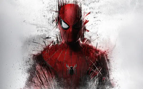 4K Ultra HD PC desktop wallpaper featuring a dynamic, abstract portrayal of Spider-Man in his iconic red suit against a textured white background.