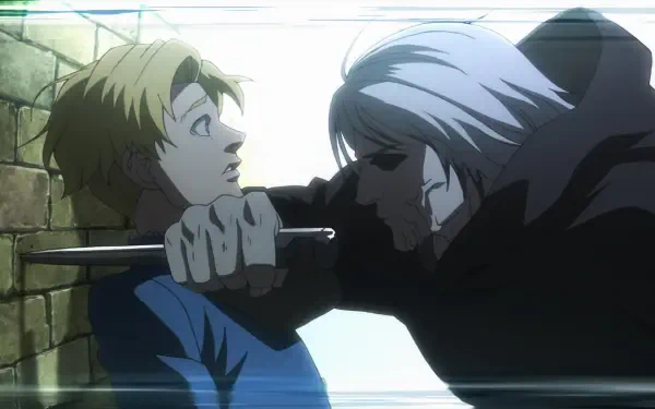 Anime scene from Orb: On the Movements of the Earth showing an intense confrontation, featured as an HD PC desktop wallpaper and background.