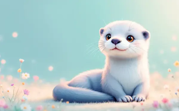 A cute otter lies among soft flowers, its bright eyes and playful expression creating a charming scene in this 4K Ultra HD desktop wallpaper and background.