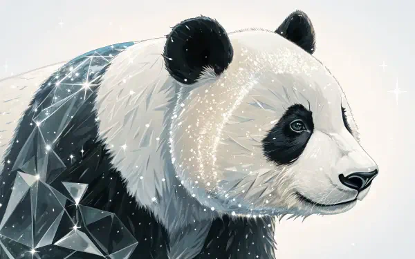 A detailed illustration of a panda features a blend of realistic and geometric artistic elements, showcased in a stunning 4K Ultra HD format for desktop wallpaper.