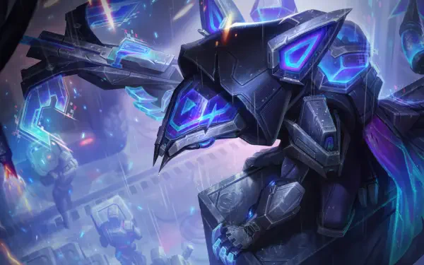 A stunning 8K Ultra HD wallpaper featuring a futuristic character from League of Legends, set against a vibrant, immersive background, perfect for fans of Twitch and gaming culture.