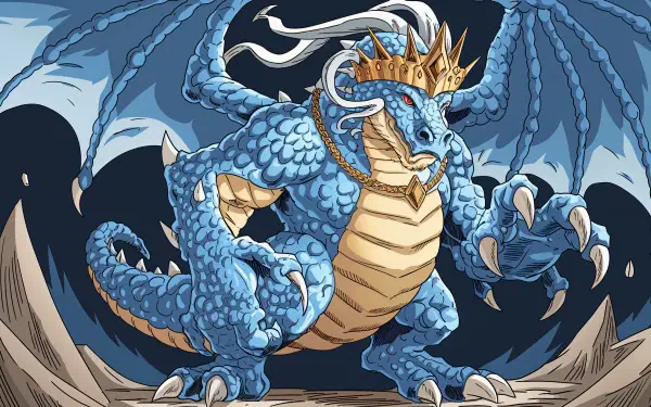 A vibrant 4K Ultra HD wallpaper featuring a majestic blue dragon with a crown, showcasing intricate scales and powerful wings, set against a dramatic background.