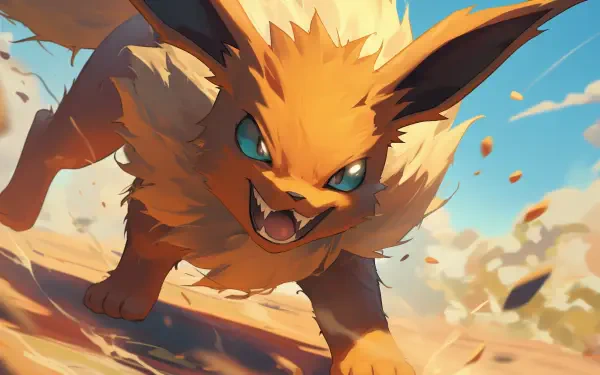 A dynamic HD desktop wallpaper featuring Jolteon from Pokémon, showcasing the electric-type Eeveelution in an energetic pose against a vibrant backdrop.