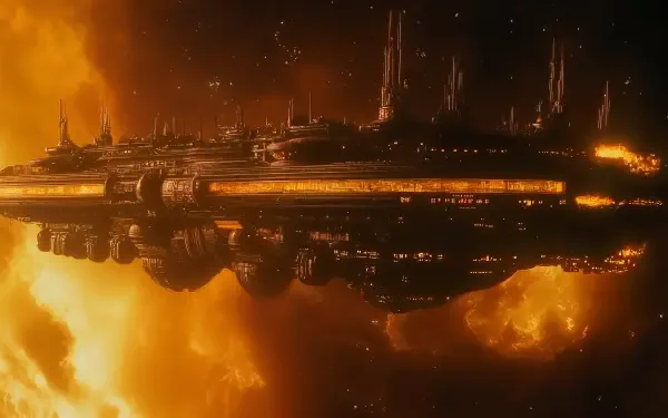 A stunning 4K Ultra HD wallpaper featuring a futuristic generation spaceship set against a fiery cosmic backdrop, embodying the essence of sci-fi adventure.