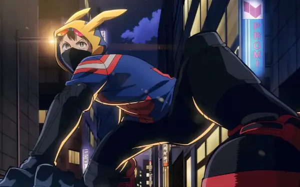 Anime 4K Ultra HD PC wallpaper featuring Koichi Haimawari from My Hero Academia: Vigilantes in a dynamic urban night scene.