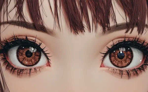 Close-up HD anime eyes with detailed eyelashes and eyebrows, designed as a striking PC desktop wallpaper and background.