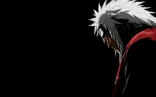 HD anime desktop wallpaper featuring Jiraiya from Naruto against a black background, highlighting his profile with striking detail and vibrant colors.